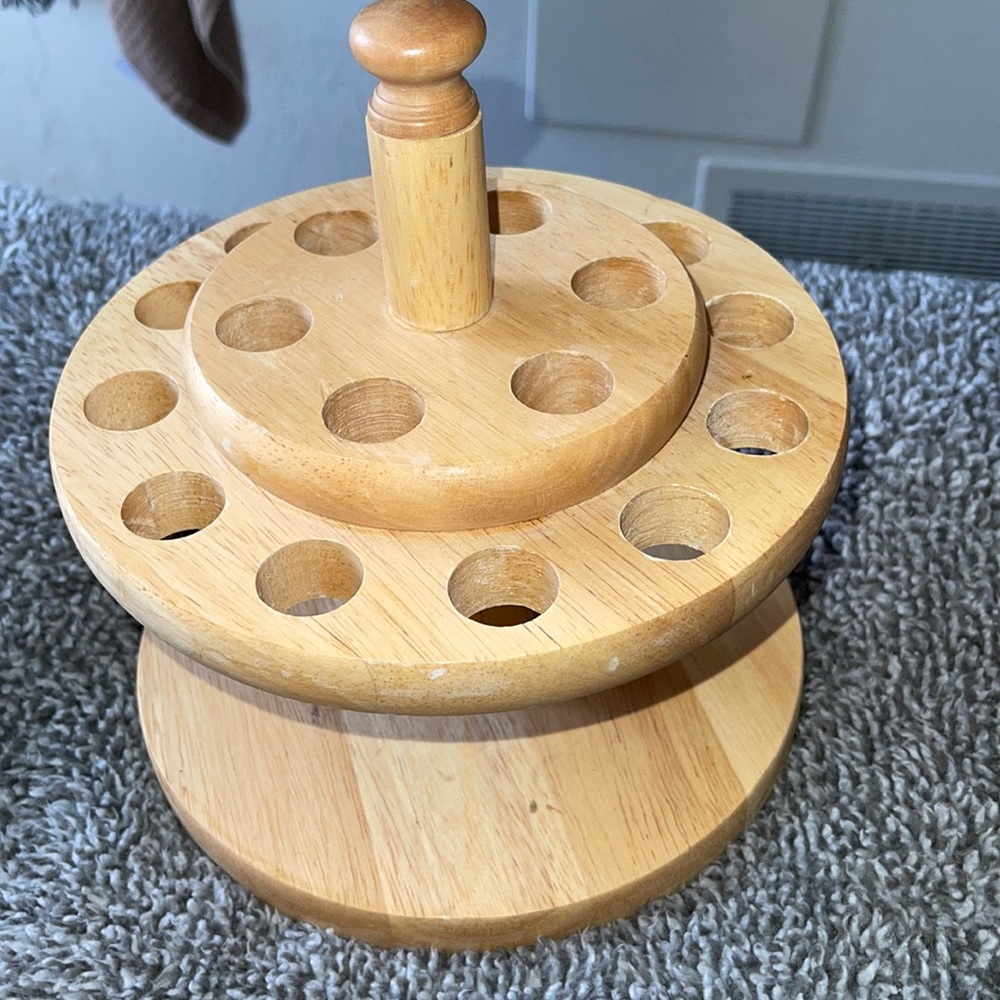 Wood makeup brush holder